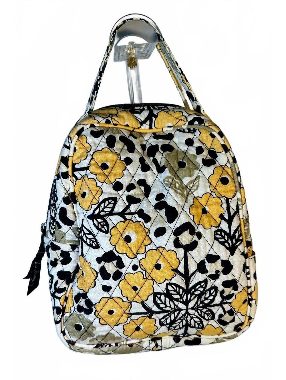 Vera Bradley Quilted Lunch Bag Yellow Black Floral Insulated Cooler Tote Retired